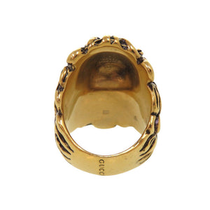 美品 グッチ ライオンヘッド メタル ストーン #13 ゴールド リング 指輪 0362【中古】GUCCI