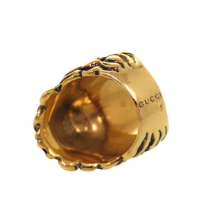 美品 グッチ ライオンヘッド メタル ストーン #13 ゴールド リング 指輪 0362【中古】GUCCI