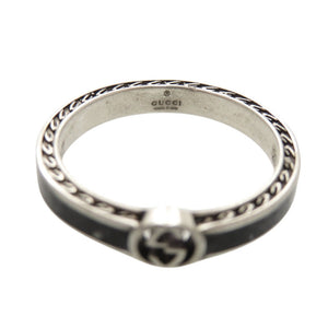 美品 グッチ インターロッキングG シルバー925 #20(19号) シルバー ブラック リング 指輪 0362【中古】GUCCI