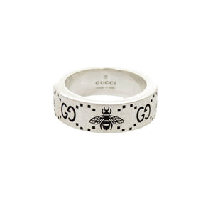 美品 グッチ GG＆ビー エングレービング シルバー925 #8(7号) シルバー リング 指輪 0362【中古】GUCCI