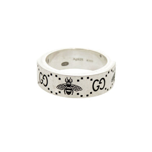 美品 グッチ GG＆ビー エングレービング シルバー925 #8(7号) シルバー リング 指輪 0362【中古】GUCCI