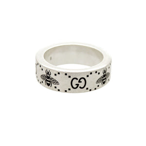 美品 グッチ GG＆ビー エングレービング シルバー925 #8(7号) シルバー リング 指輪 0362【中古】GUCCI