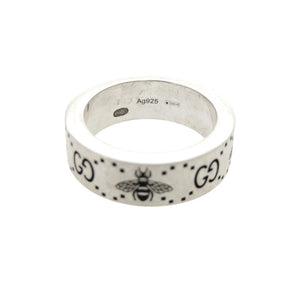 美品 グッチ GG＆ビー エングレービング シルバー925 #8(7号) シルバー リング 指輪 0362【中古】GUCCI