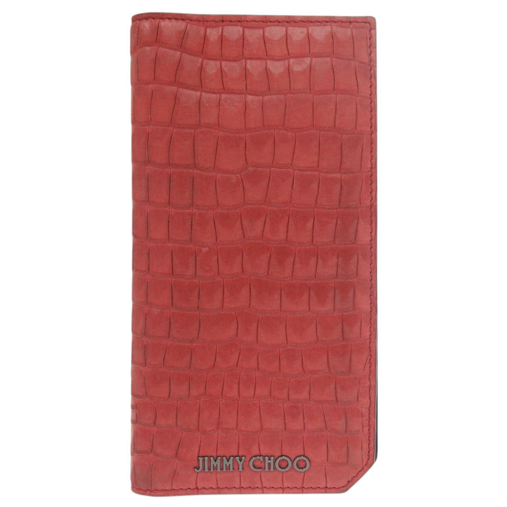 ジミーチュウ ロゴ 型押しレザー レッド 長財布 二つ折り長財布 赤 0364【中古】JIMMY CHOO