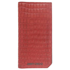 ジミーチュウ ロゴ 型押しレザー レッド 長財布 二つ折り長財布 赤 0364【中古】JIMMY CHOO