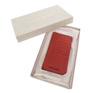 ジミーチュウ ロゴ 型押しレザー レッド 長財布 二つ折り長財布 赤 0364【中古】JIMMY CHOO