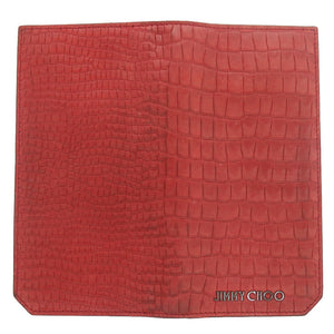 ジミーチュウ ロゴ 型押しレザー レッド 長財布 二つ折り長財布 赤 0364【中古】JIMMY CHOO