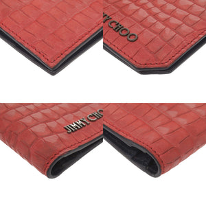 ジミーチュウ ロゴ 型押しレザー レッド 長財布 二つ折り長財布 赤 0364【中古】JIMMY CHOO