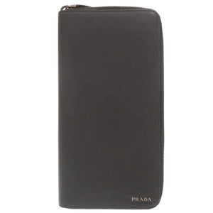 美品 プラダ サフィアーノレザー ロゴ 2ML220 ブラック ラウンドファスナー 長財布 黒 0366【中古】PRADA メンズ