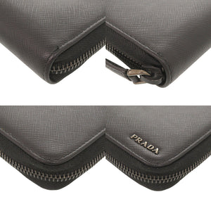 美品 プラダ サフィアーノレザー ロゴ 2ML220 ブラック ラウンドファスナー 長財布 黒 0366【中古】PRADA メンズ
