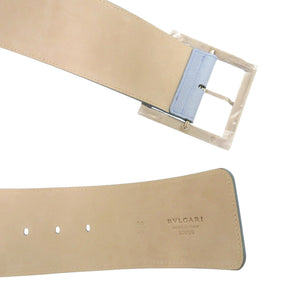 新品同様 ブルガリ スクエアバックル ベルト レザー 水色 0370【中古】BVLGARI