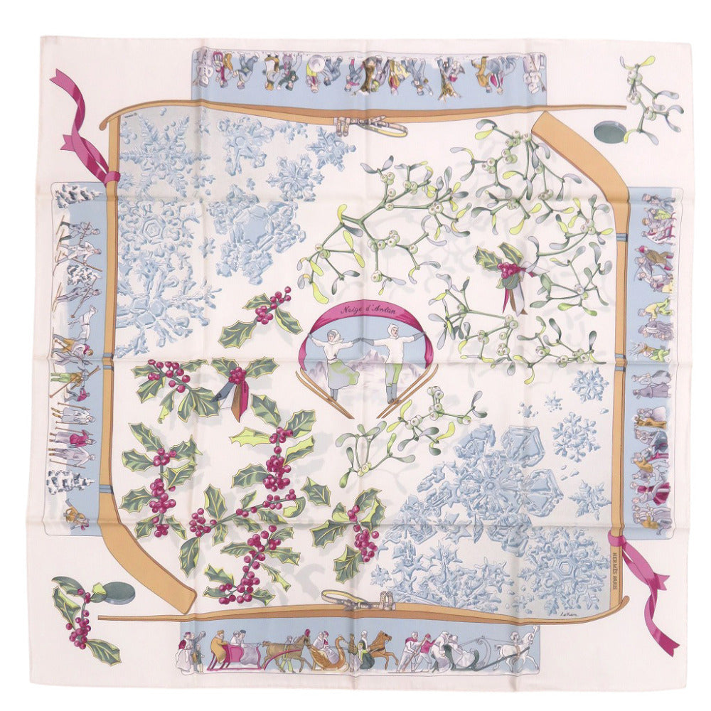 新品同様 エルメス カレ90 Neige d’ Antan 去年の雪 シルク ホワイト スカーフ 0393【中古】HERMES