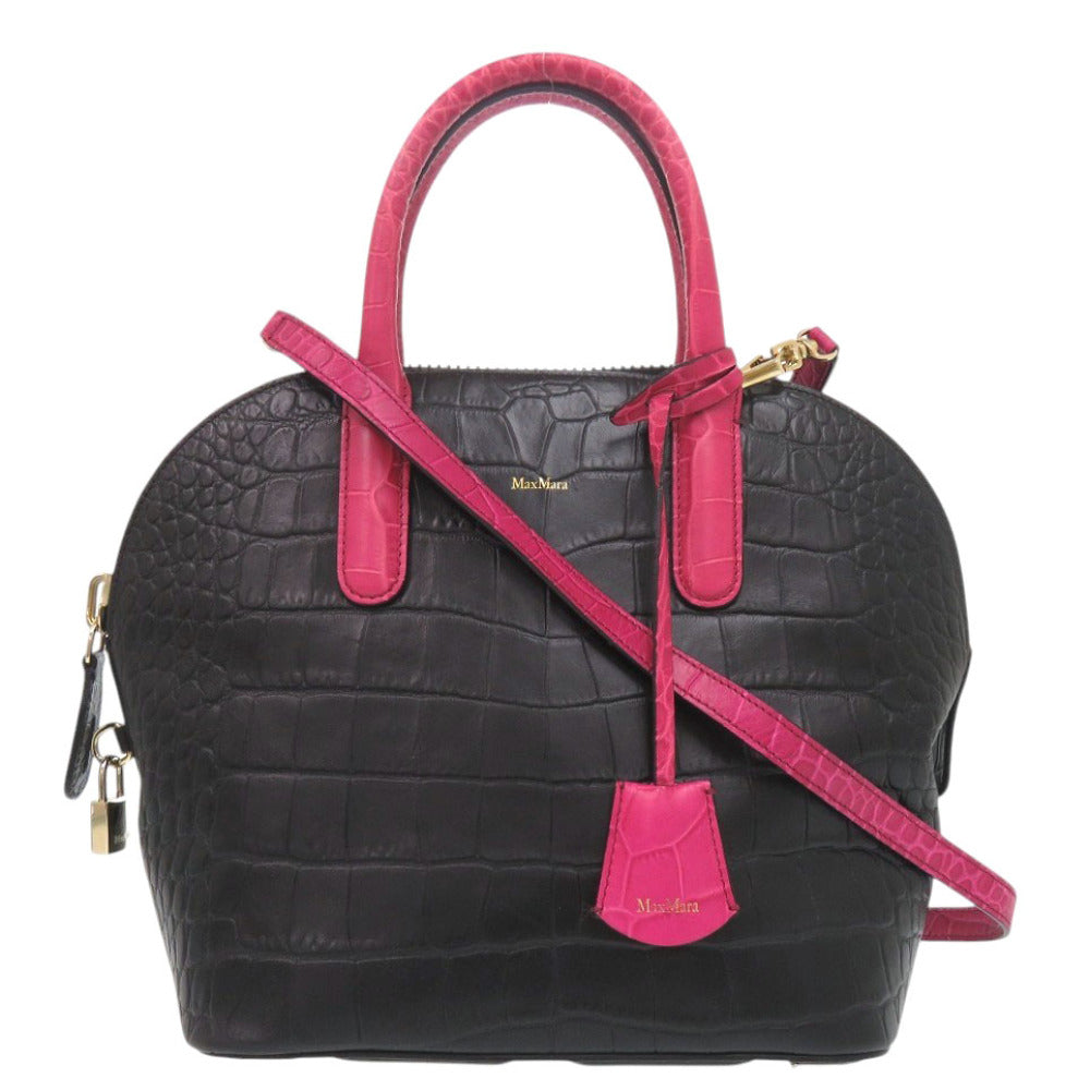 美品 マックスマーラ レザー ブラック ピンク 2way ハンドバッグ ショルダーバッグ 黒 0426【中古】MAX MARA