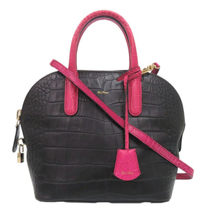 美品 マックスマーラ レザー ブラック ピンク 2way ハンドバッグ ショルダーバッグ 黒 0426【中古】MAX MARA