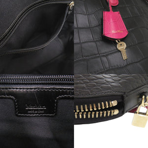 美品 マックスマーラ レザー ブラック ピンク 2way ハンドバッグ ショルダーバッグ 黒 0426【中古】MAX MARA