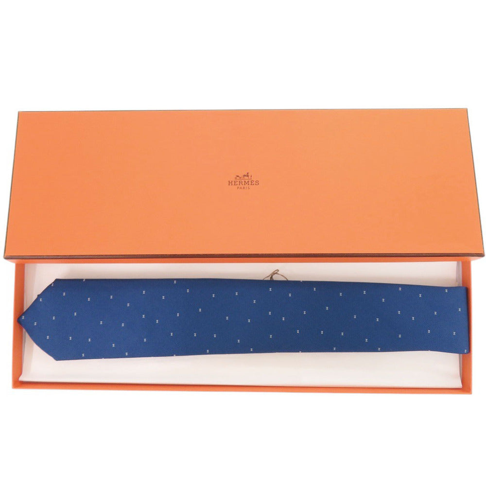 未使用 エルメス H柄 シルク ブルー ネクタイ 青 0429【中古】HERMES メンズ