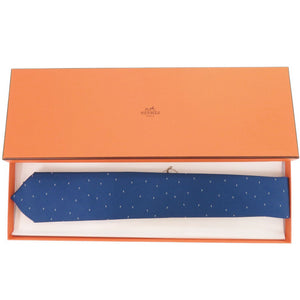 未使用 エルメス H柄 シルク ブルー ネクタイ 青 0429【中古】HERMES メンズ