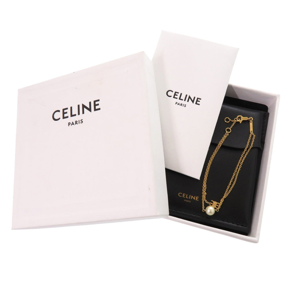 美品 セリーヌ トリオンフ パール FCA1265 メタル フェイクパール ゴールド ブレスレット 金 0438【中古】CELINE