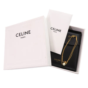 美品 セリーヌ トリオンフ パール FCA1265 メタル フェイクパール ゴールド ブレスレット 金 0438【中古】CELINE