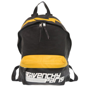 美品 ジバンシィ ロゴプリント レザー ブラック イエロー リュック バックパック 黒 0441【中古】GIVENCHY