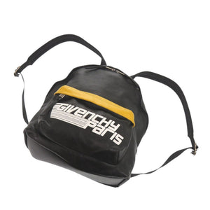 美品 ジバンシィ ロゴプリント レザー ブラック イエロー リュック バックパック 黒 0441【中古】GIVENCHY