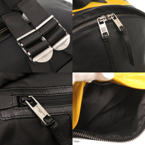 美品 ジバンシィ ロゴプリント レザー ブラック イエロー リュック バックパック 黒 0441【中古】GIVENCHY