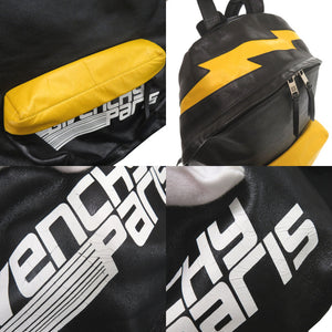美品 ジバンシィ ロゴプリント レザー ブラック イエロー リュック バックパック 黒 0441【中古】GIVENCHY
