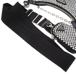 新品同様 プラダ Re-Edition 2005 クリスタル サテン シルバー ブラック ショルダーバッグ 0451【中古】PRADA