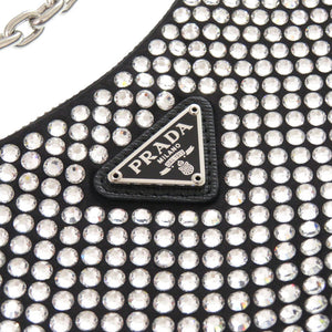 新品同様 プラダ Re-Edition 2005 クリスタル サテン シルバー ブラック ショルダーバッグ 0451【中古】PRADA