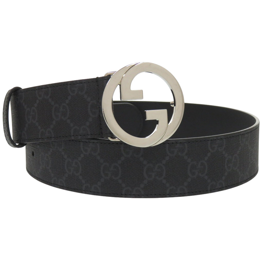 新品同様 グッチ インターロッキング Gバックル GGキャンバス ブラック ベルト 黒 0499【中古】GUCCI メンズ
