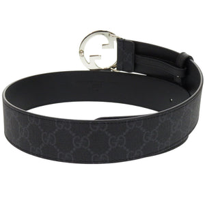 新品同様 グッチ インターロッキング Gバックル GGキャンバス ブラック ベルト 黒 0499【中古】GUCCI メンズ