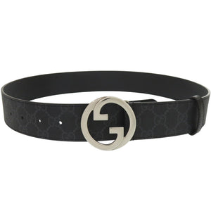 新品同様 グッチ インターロッキング Gバックル GGキャンバス ブラック ベルト 黒 0499【中古】GUCCI メンズ