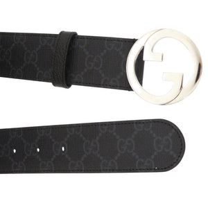 新品同様 グッチ インターロッキング Gバックル GGキャンバス ブラック ベルト 黒 0499【中古】GUCCI メンズ
