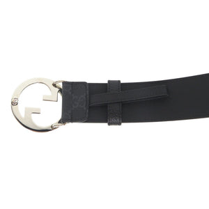新品同様 グッチ インターロッキング Gバックル GGキャンバス ブラック ベルト 黒 0499【中古】GUCCI メンズ