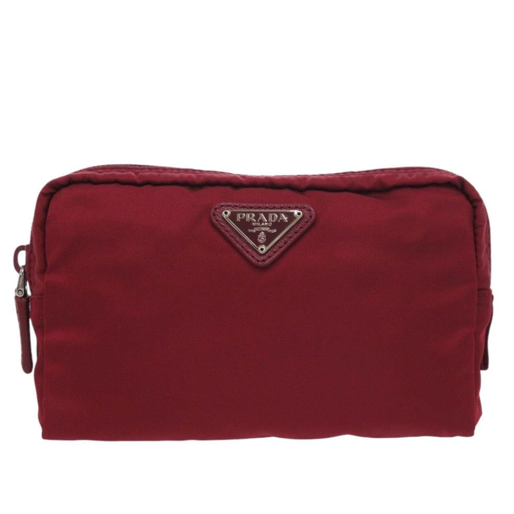 新品同様 プラダ 1N0021 トライアングルロゴ ナイロン レッド 化粧ポーチ 赤 ポーチ 0513【中古】PRADA