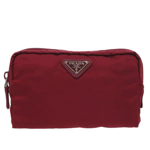 新品同様 プラダ 1N0021 トライアングルロゴ ナイロン レッド 化粧ポーチ 赤 ポーチ 0513【中古】PRADA