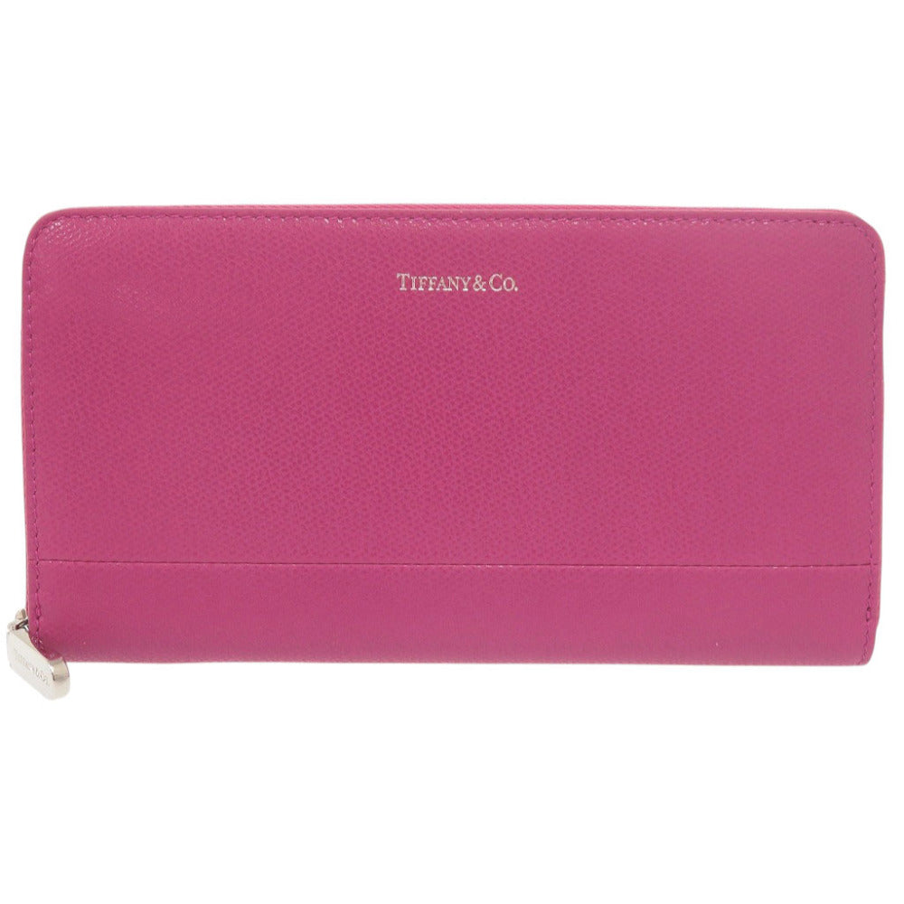 未使用品 ティファニー ロゴ レザー ホットピンク ラウンドファスナー 長財布 0530【中古】TIFFANY&Co.