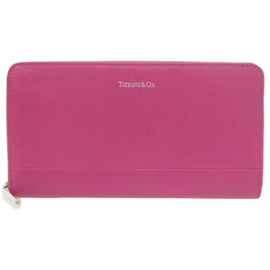 未使用品 ティファニー ロゴ レザー ホットピンク ラウンドファスナー 長財布 0530【中古】TIFFANY&Co.