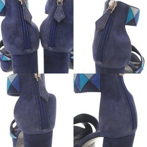 エルメス アンクルストラップ スエード サイズ36 ブルー ヒール サンダル 青 0532【中古】HERMES