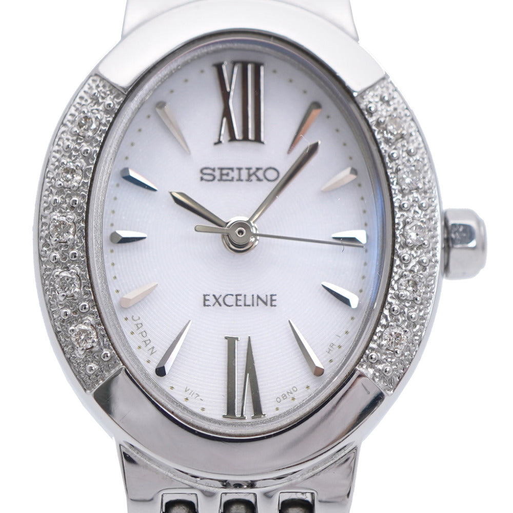 セイコー エクセリーヌ ダイヤベゼル V117-0AV0 ソーラー 腕時計 SS/ダイヤモンド ホワイト 0545【中古】SEIKO レディース