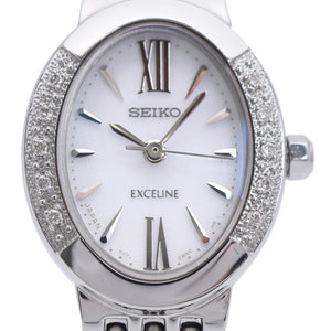 セイコー エクセリーヌ ダイヤベゼル V117-0AV0 ソーラー 腕時計 SS/ダイヤモンド ホワイト 0545【中古】SEIKO レディース