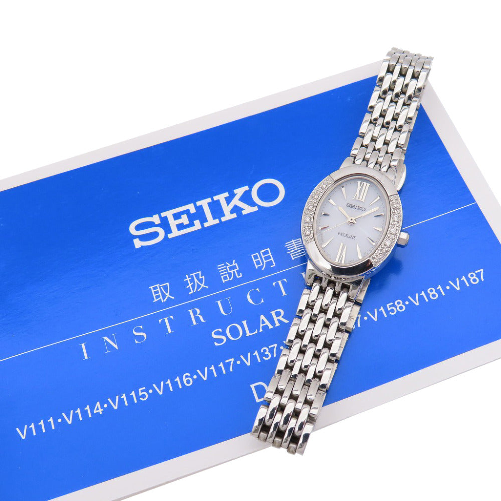 セイコー エクセリーヌ ダイヤベゼル V117-0AV0 ソーラー 腕時計 SS/ダイヤモンド ホワイト 0545【中古】SEIKO レディース