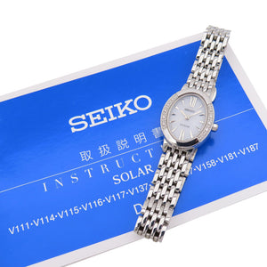 セイコー エクセリーヌ ダイヤベゼル V117-0AV0 ソーラー 腕時計 SS/ダイヤモンド ホワイト 0545【中古】SEIKO レディース