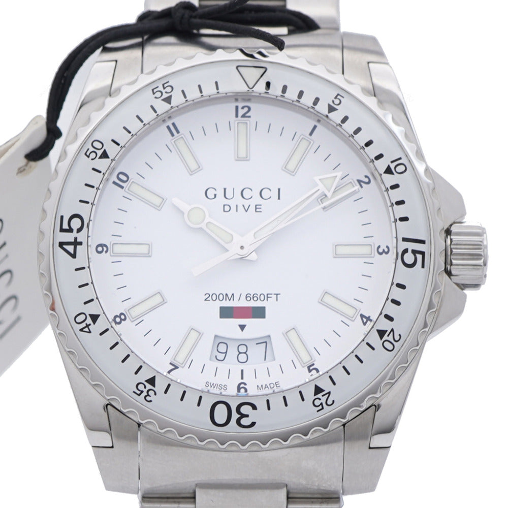 未使用 グッチ ダイブ 136.3 クオーツ 腕時計 ステンレススチール ホワイト 白文字盤 0550【中古】GUCCI メンズ