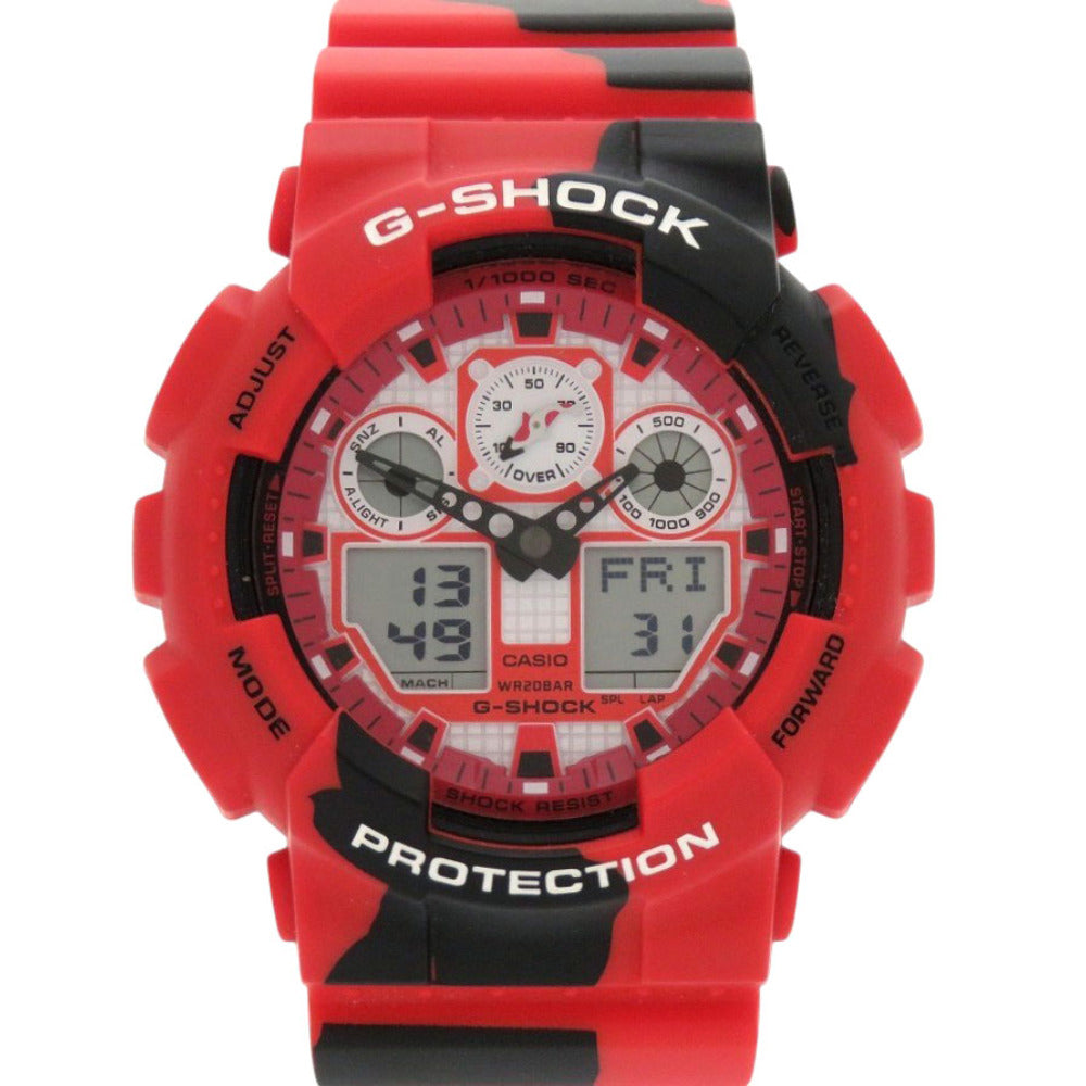 美品 カシオ G-SHOCK 錦鯉 GA-100JK-4AJR 樹脂 レッド ブラック クオーツ デジタル アナログ 腕時計 赤 0562【中古】CASIO
