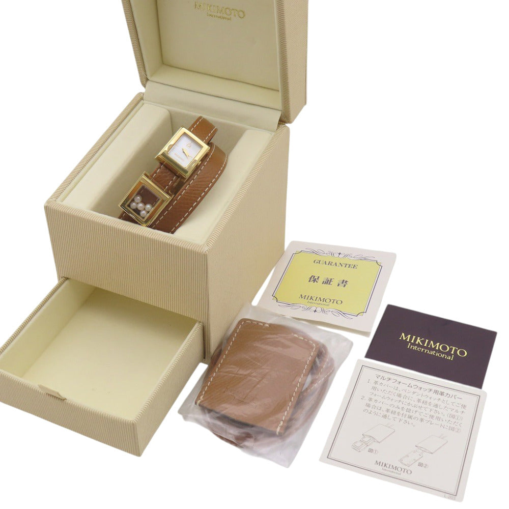 美品 ミキモト マルチフォーム クオーツ 腕時計 SS/レザー/パール ホワイトシェル 0570【中古】MIKIMOTO レディース