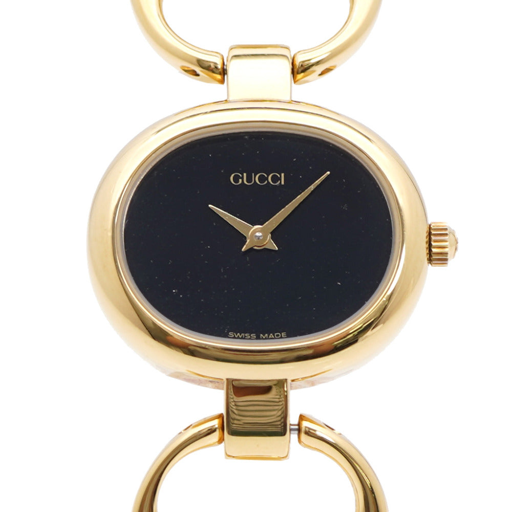 美品 グッチ 1600 クオーツ 腕時計 ステンレススチール ブラック/ゴールド 黒文字盤 0572【中古】GUCCI レディース