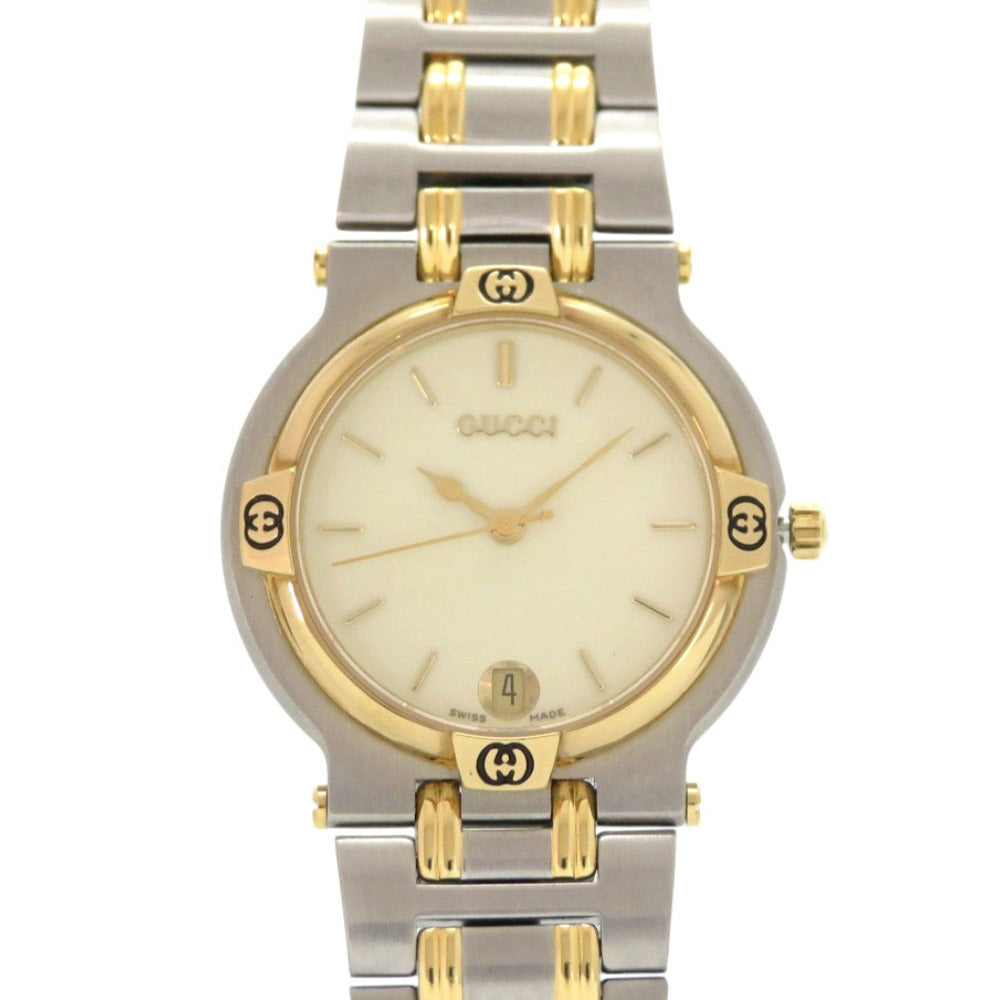 美品 グッチ 9000M SS アイボリー ゴールド シルバークオーツ 腕時計 0573【中古】GUCCI
