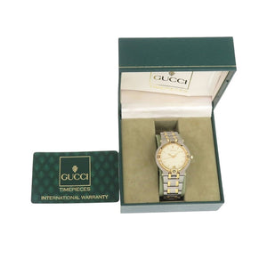 美品 グッチ 9000M SS アイボリー ゴールド シルバークオーツ 腕時計 0573【中古】GUCCI