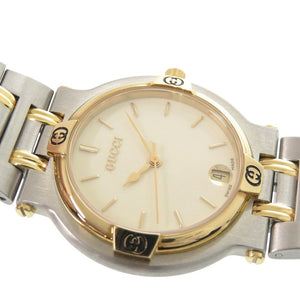 美品 グッチ 9000M SS アイボリー ゴールド シルバークオーツ 腕時計 0573【中古】GUCCI